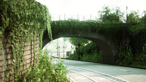 Bild auf Leinwand A peaceful scene features a winding road leading into a beautiful park