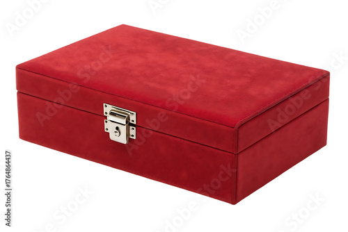 Luxury Red Velvet Jewelry Box with Silver Latch isolated on white background. Velvet Jewelry Box illustration on white