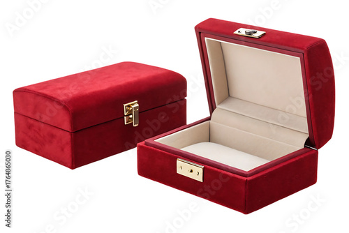 Luxury Red Velvet Jewelry Box with Silver Latch isolated on white background. Velvet Jewelry Box illustration on white