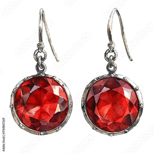 Spinel Earrings, watercolor drawing vector, isolated on a white background.
