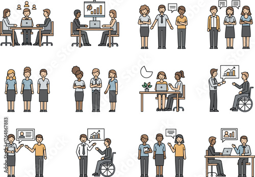 Inclusive Workplace Diversity ,Vector Illustration of Various Body Types & Skin Tones