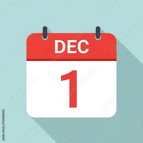 Flat design calendar icon showing december first a new month and day