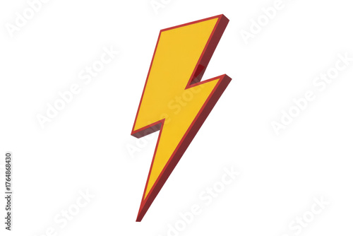 Free Download A striking 3D yellow lightning bolt symbol with a vibrant red outline, representing power, speed, and energy, on a clean background. background removed - GFXLoad