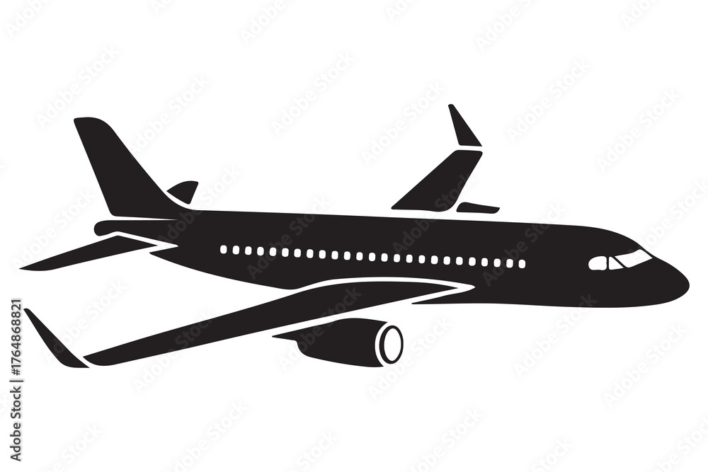 Obraz premium Airplane silhouette simple travel and aviation icon illustration 