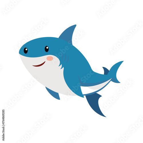 Adorable cartoon blue shark character with a friendly smile
