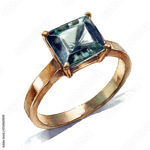 Solitaire Ring, watercolor clipart vector, isolated on a white background.