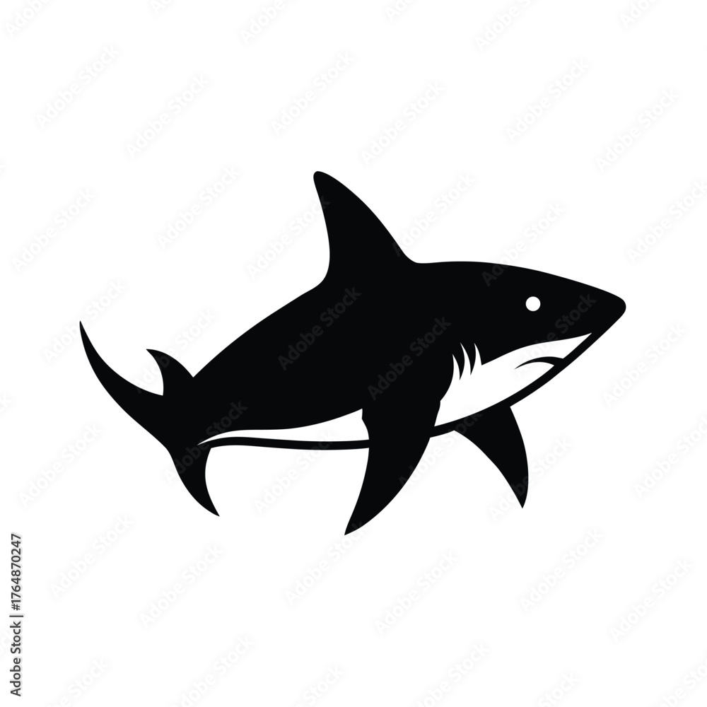 Fototapeta premium Black silhouette of a great white shark swimming