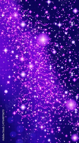 Vibrant purple and blue starry night sky with glowing celestial bodies