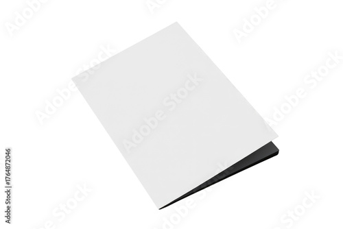 A blank white booklet or stack of paper with a dark edge, angled on a plain transparent background, ready for custom design. background removed