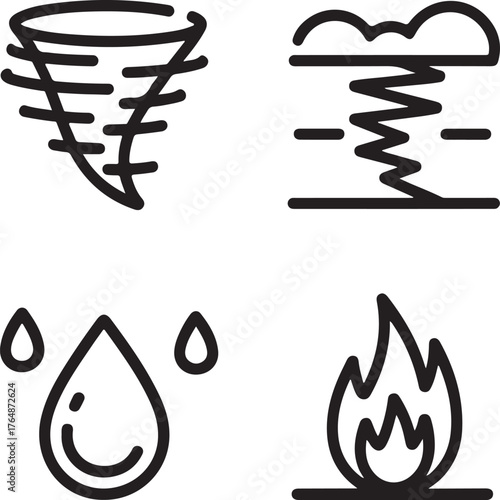 Icons of the Four Elements Representing Earth, Water, Fire and Air with Abstract Symbols