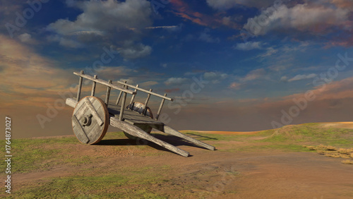 Old wooden cart in a meadow