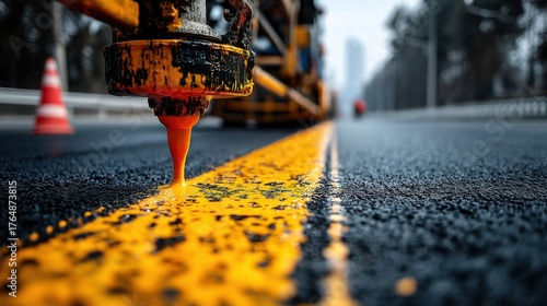 Road maintenance action urban streets construction process industrial environment ground level view infrastructure improvement