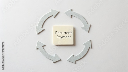 Conceptual arrangement of circular arrows orbiting a payment block