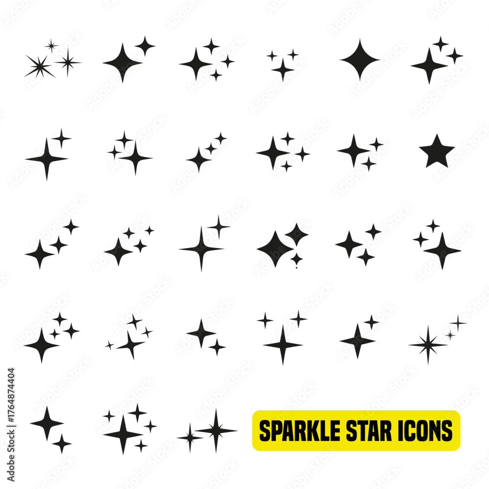 Fototapeta premium Sparkle Star Line Icon Set | Shiny, Magic, Light & Glitter Vector Symbols | Minimal Outline Design Pack