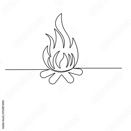 Bon fire continuous one line drawing outline vector illustration