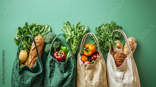 Sustainable Lifestyle Aesthetic - Minimal Flat Lay with Reusable Eco Bags and Natural Elements