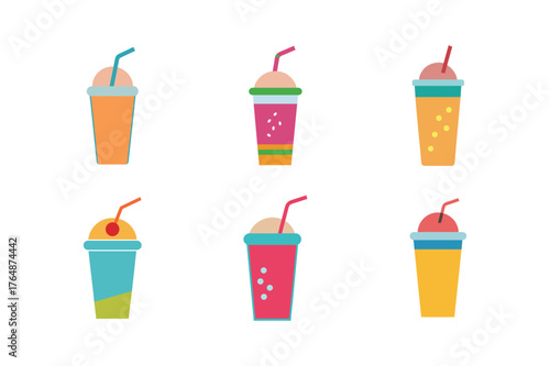 Set of smoothie, milkshake, and juice icons, Minimal flat style isolated on white background.