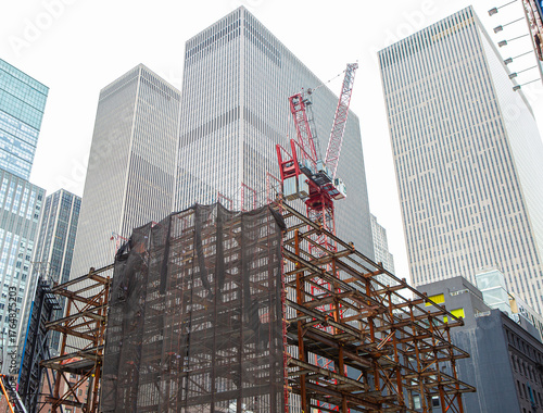 Steel structure under construction in modern city
