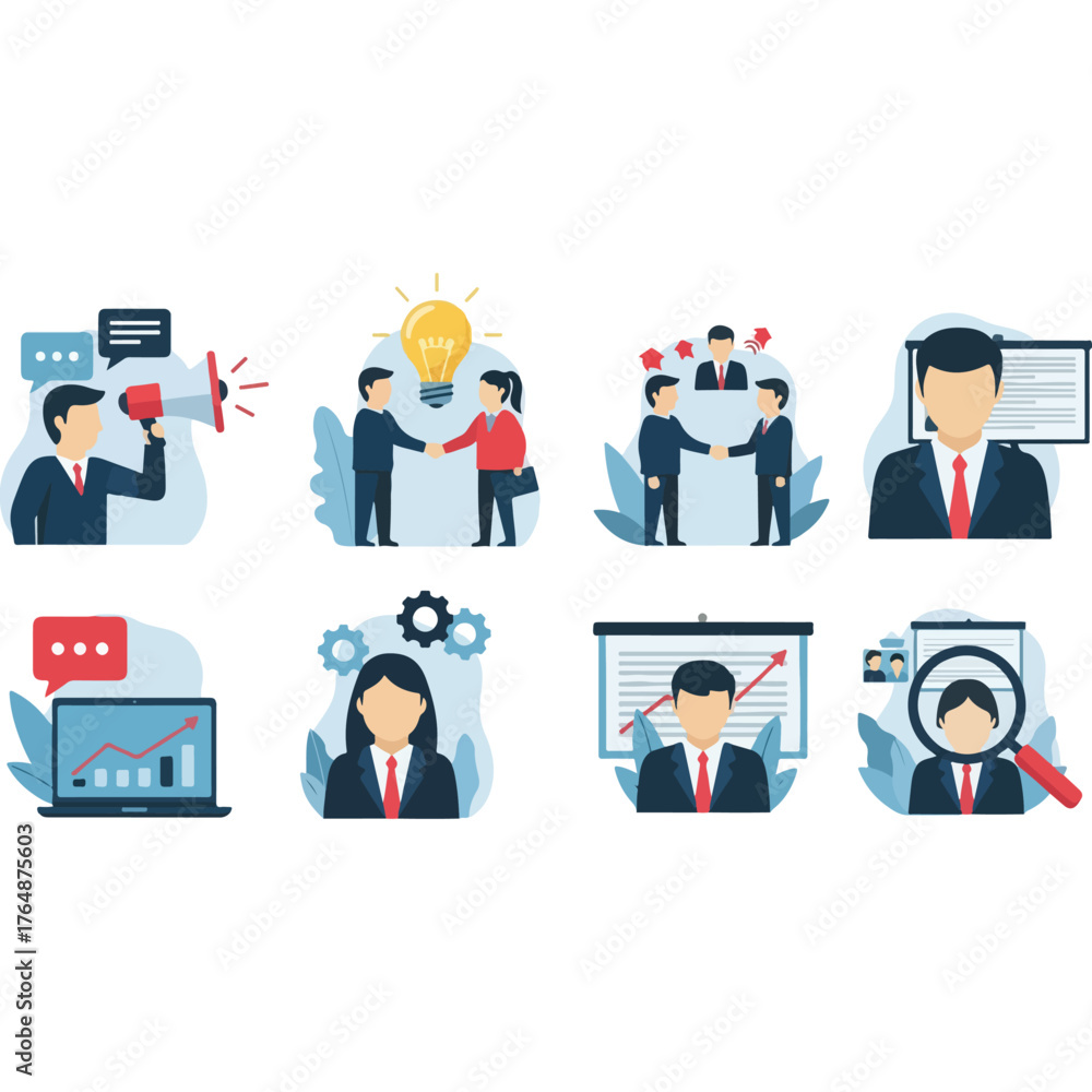 Obraz premium Business Strategy and Teamwork Illustrations for Corporate Success.