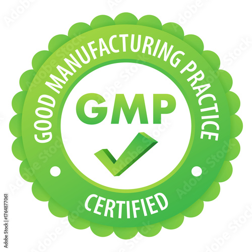 GMP Certified Seal for Quality Assurance in Manufacturing Practices Shows Reliability and Compliance with Industry Standards, a Symbol of Trust and Safety
