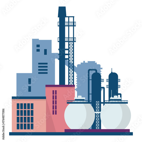 Modern industrial factory illustration, perfect for showcasing manufacturing, energy production, or infrastructure projects with a clean, scalable design