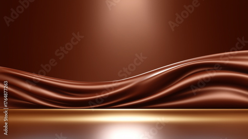 光沢のあるチョコレート色のドレープが広がる上品で高級感ある背景素材