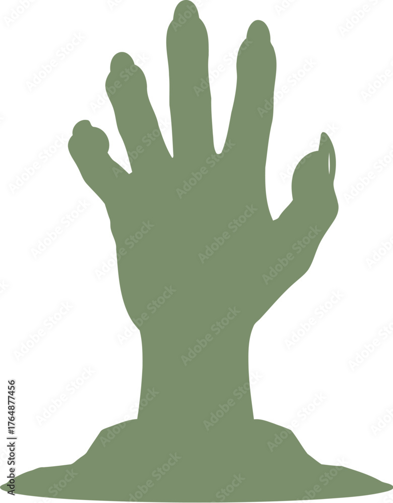 Obraz premium Green zombie hand emerging from ground silhouette green hand