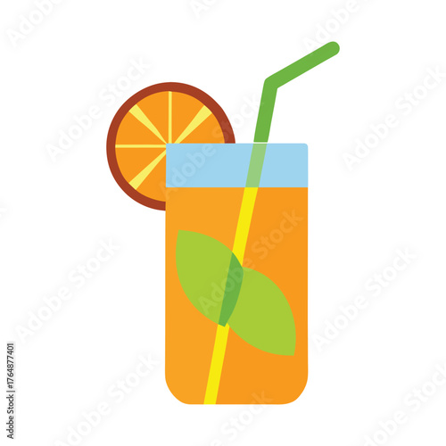 Vector illustration of refreshing lemonade drink with lemon and orange slices, Flat design style isolated on white background.
