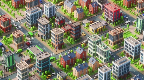 Flying Over a 3D Cartoon Modern City
