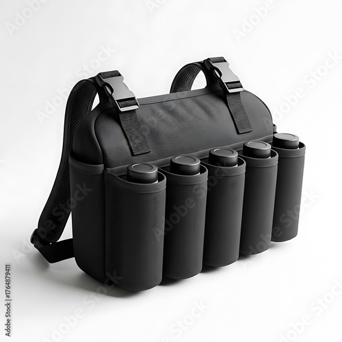 Black tactical chest rig with multiple magazine pouches