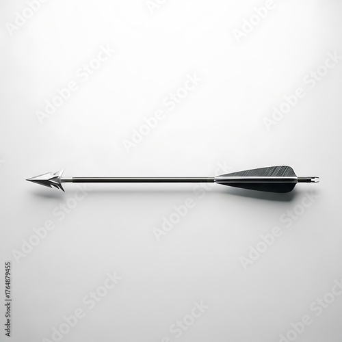 A single silver arrow with fletching on a white background
