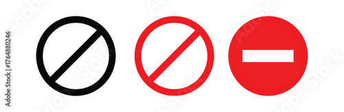 Prohibition and Stop Symbols No Entry Sign, Prohibited Icon, and Ban Symbols Vector Set