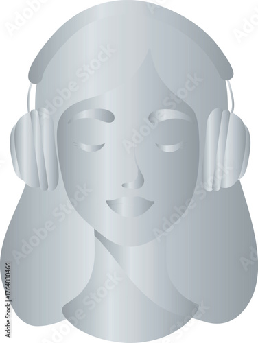 Silver Woman Wearing Headphones