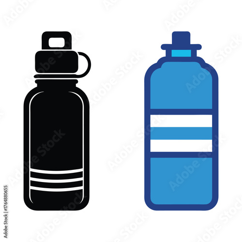 Set of water bottle, plastic bottle and drinking water icons, Flat design style vector icons on white background.