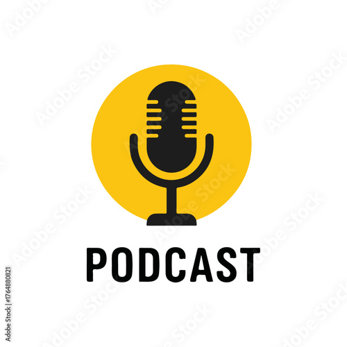 Podcast Logo Design - Microphone Icon on Yellow Circle for Audio Content.