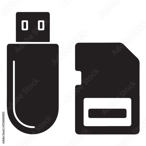 A usb flash drive and a micro sd card isolated on white background, representing data storage and digital memory