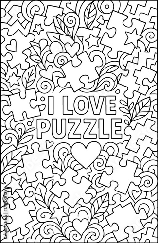 I love Puzzle hand drawn vector illustration doodle art line art coloring page for kids