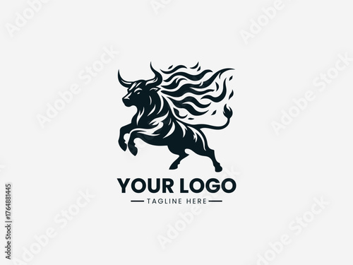 Fiery bull head surrounded by blazing flames representing power energy and strength vector illustration