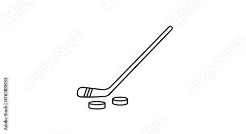 Minimalist hockey stick and pucks design in simple outline style