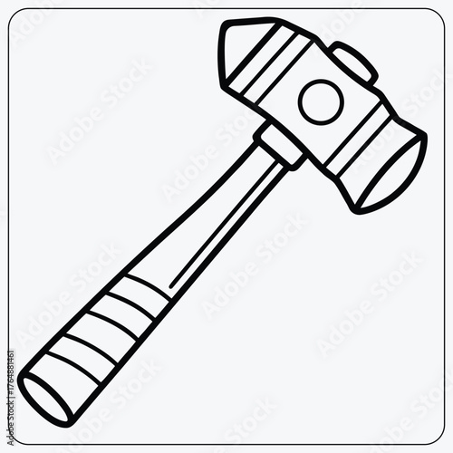 Sledgehammer coloring page. Simple black and white outline of a heavy mallet. Tool vector illustration for kids' activity sheets.
