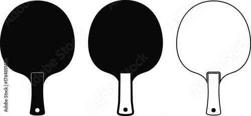 Table Tennis Paddle Set Black and White Vector Illustration