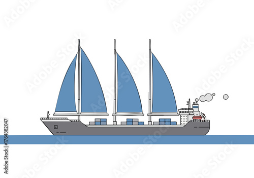 A stylized illustration of a cargo ship with sails, conveying a sense of travel and logistics. Clean lines and a modern aesthetic create a visually appealing design.