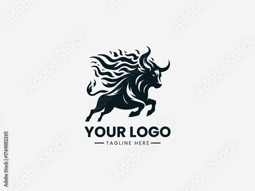 Fiery bull head surrounded by blazing flames representing power energy and strength vector illustration