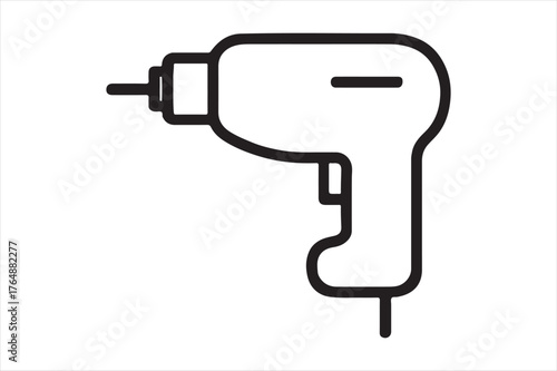 Outline icon of a power drill tool silhouette on vector white background