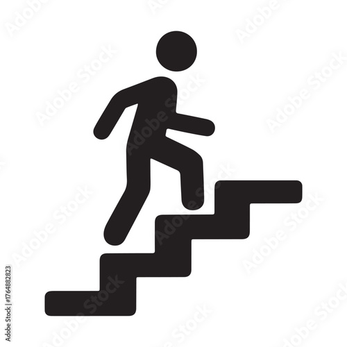 Walk up stairs icon silhouette on white background.
