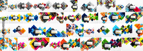Grid displays diverse geometric backgrounds. Patterns feature vibrant colors, textures, shapes, creating modern visual elements.
