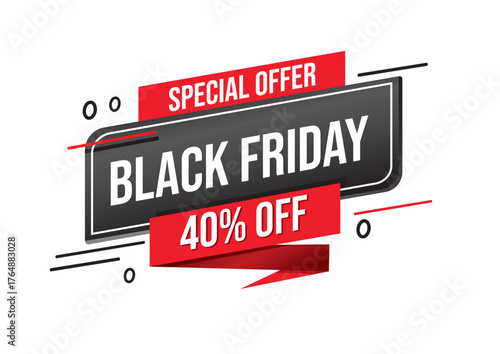 Promotional Black Friday design element with Special Offer and 40 percent discount. Advertising concept.