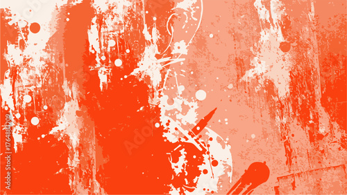 Abstract vibrant grunge background with dynamic blend of red, orange, and beige tones. Splashes, gradients, and scattered paint texture. Suitable for artistic digital design and visual art