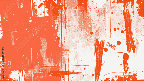Abstract vibrant grunge background with dynamic blend of red, orange, and beige tones. Splashes, gradients, and scattered paint texture. Suitable for artistic digital design and visual art