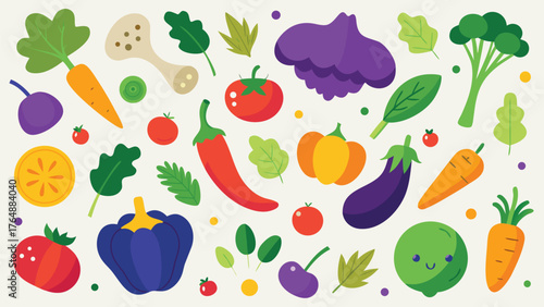 Vibrant flat illustration showcasing a diverse assortment of people in a colorful and modern design